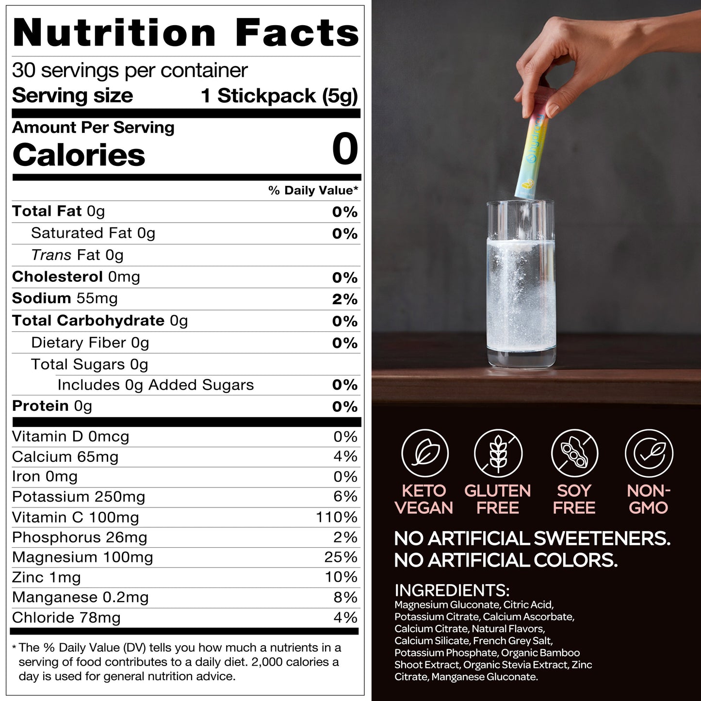 Hydracy Essential Daily Electrolyte Stick Packs (30 Count) - Lemon Bar