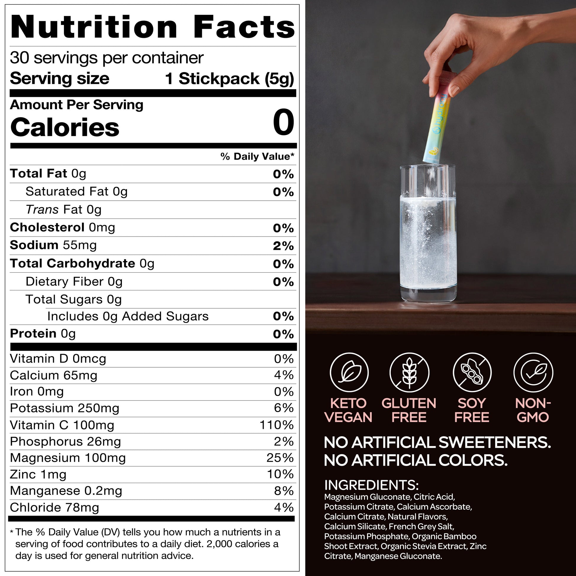 Hydracy Essential Daily Electrolyte Stick Packs (30 Count) - Lemon Bar